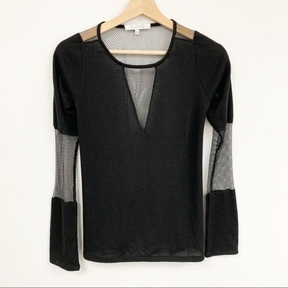 Alexis black mesh net sweater long sleeve sweater Sz XS